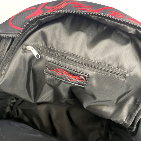 Ed Hardy Tattoo Patch Backpack Skull Tiger Flame Print Black Gray Checkered NWT - Picture 11 of 11